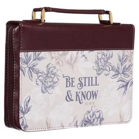 Be Still and Know Neutral Florals Faux Leather Fashion Bible Cover – Psalm 46:10 (8" x 11.2" x 2.2")