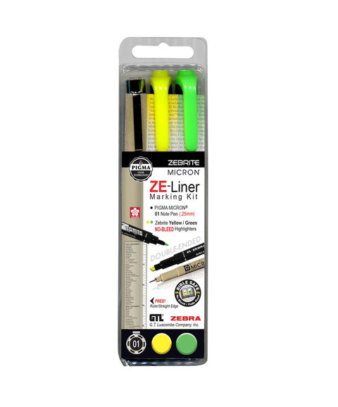 ZE-Liner Marking Kit (Green & Yellow highlighters, black 01 Pigma pen)