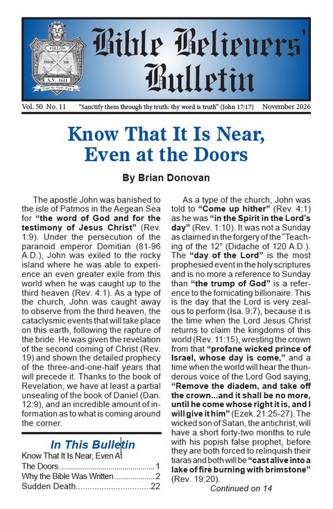Bible Believers' Bulletin, November 2026 - Downloadable PDF