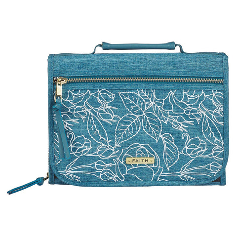 Faith Teal Tri-fold Organizer Bible Cover (7.25" x 10.25" x 2.25")