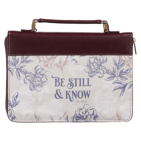 Be Still and Know Neutral Florals Faux Leather Fashion Bible Cover – Psalm 46:10 (8" x 11.2" x 2.2")