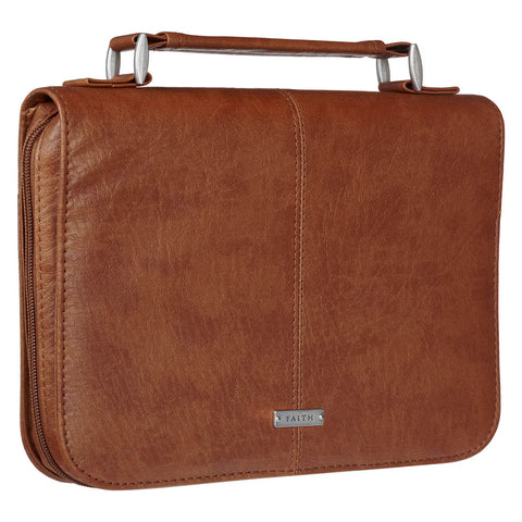 Faith Honey-Brown Faux Leather Bible Cover (8" x 10.8" x 2")