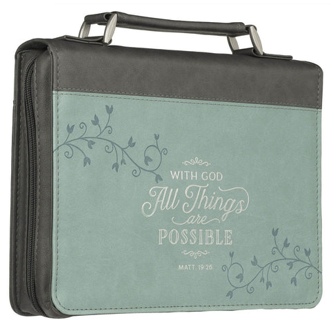 All Things Are Possible Light Blue Faux Leather Fashion Bible Cover (6.5" x 9.5" x 1.5")
