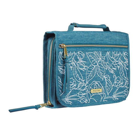 Faith Teal Tri-fold Organizer Bible CoveR (6.5" x 9.5" x 1.5")