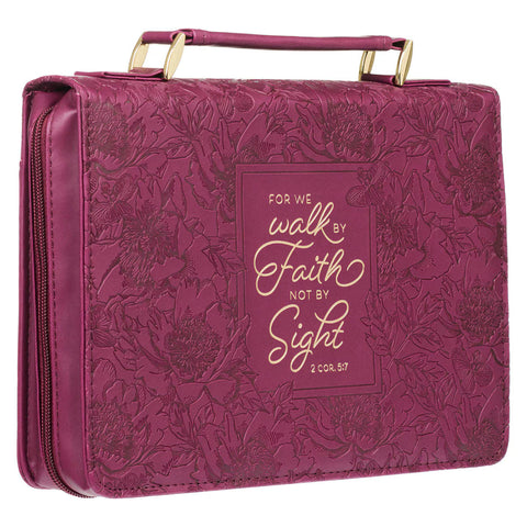 Walk by Faith Ruby Red Faux Leather Fashion Bible Cover - 2 Cor. 5:7 (7" x 9.75" x 1.75")