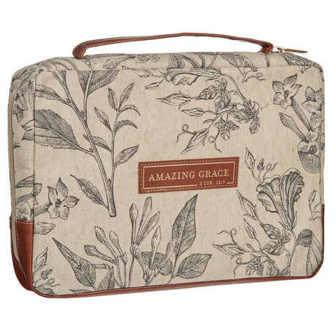 Amazing Grace Natural Canvas Bible Cover (6.5" x 9.5" x 1.5")