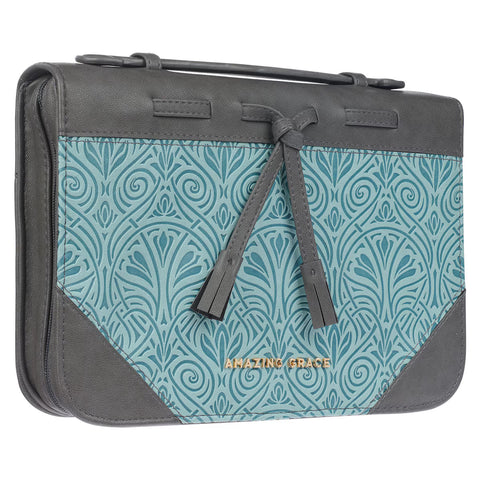 Amazing Grace Gray and Turquoise Faux Leather Fashion Bible Cover (6.5" x 9.5" x 1.5")