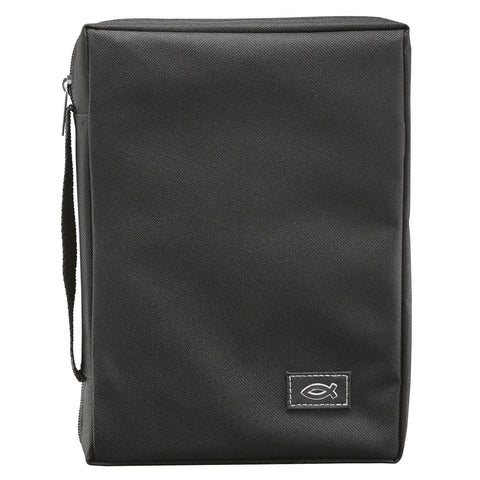 Black Poly-canvas Value Bible Cover with Fish Badge (6.5" x 9" x 1.5")