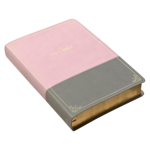 Christian Art Publishers:  Super Giant Print Faux-Leather Pink/Gray with Thumb Index