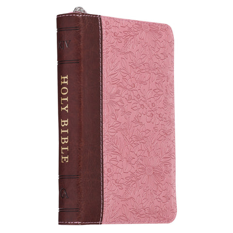 Christian Art Publishers:  Mini Pocket Bible (zippered) Faux Leather Pink/Brown