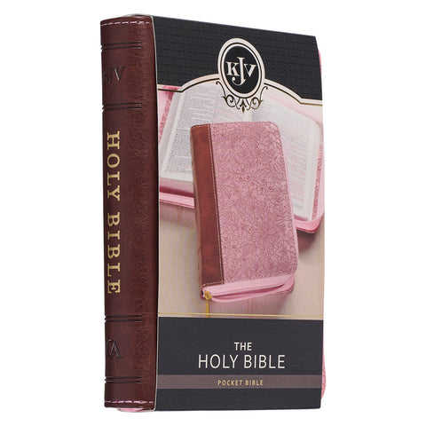 Christian Art Publishers:  Mini Pocket Bible (zippered) Faux Leather Pink/Brown