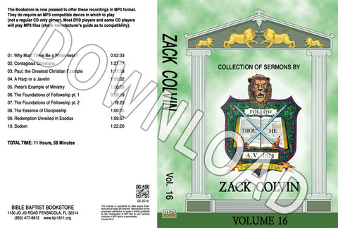 Zack Colvin: Sermons, Volume 16 - Downloadable MP3