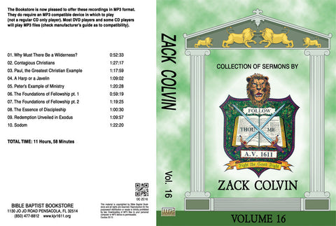 Zack Colvin Sermons on MP3 - Volume 16
