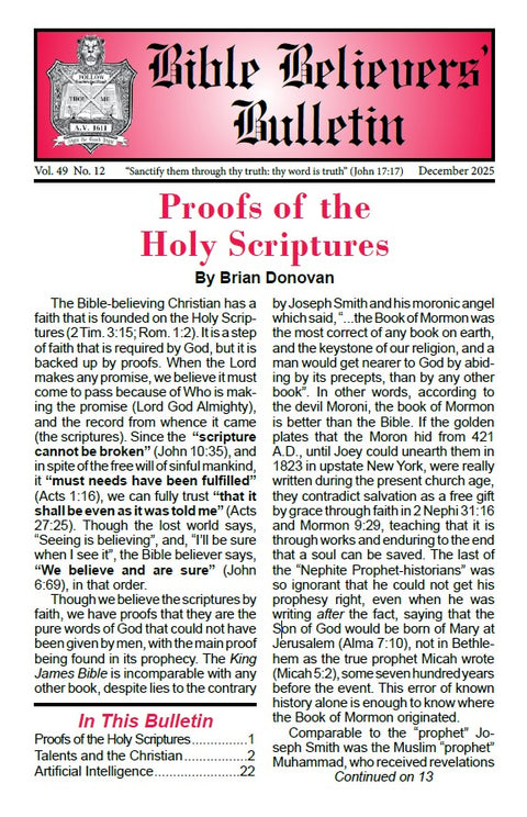 Bible Believers' Bulletin, December 2025 - Downloadable PDF
