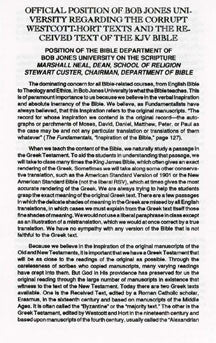 Official Position of Bob Jones University