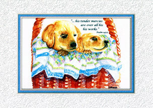 KJV Scripture Thank You Card - Puppies in Basket