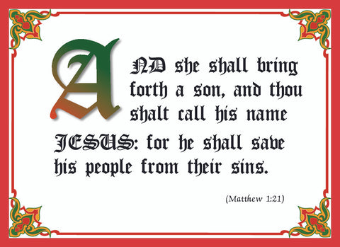 KJV Scripture Christmas Cards - Matthew 1:21 (10-pack)