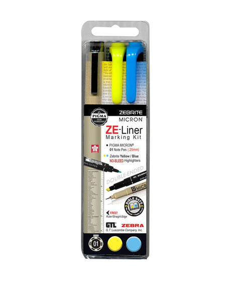 ZE-Liner Marking Kit (Blue & Yellow highlighters, black 01 Pigma pen)