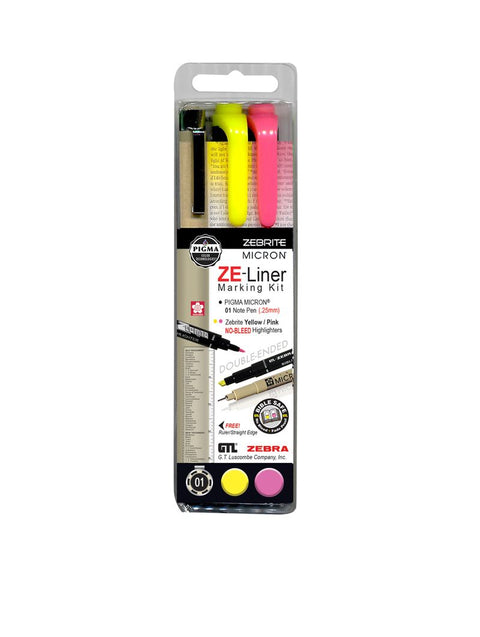 ZE-Liner Marking Kit (Pink & Yellow highlighters, black 01 Pigma pen)