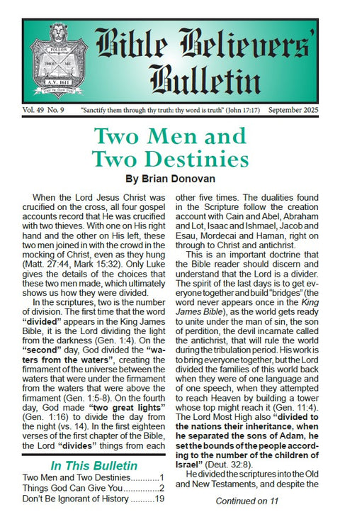 Bible Believers' Bulletin, September 2025 - Downloadable PDF