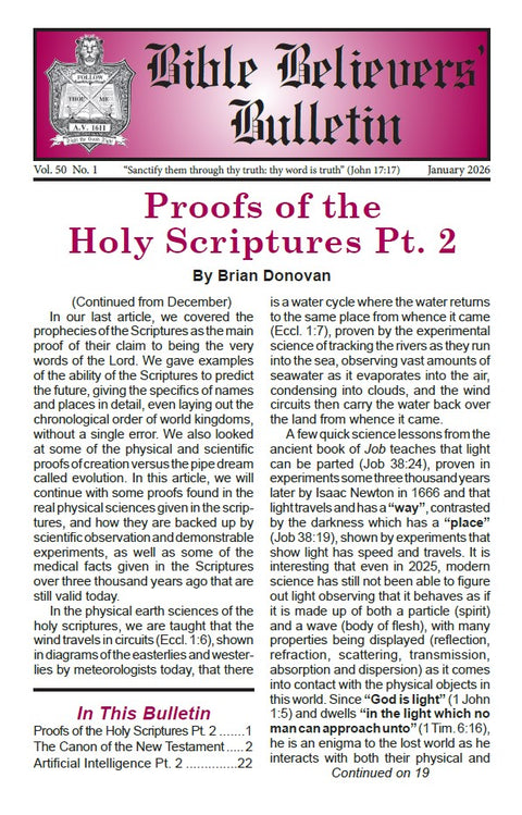 Bible Believers' Bulletin, January 2026 - Downloadable PDF