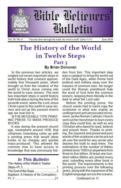 Bible Believers' Bulletin, June 2026 - Downloadable PDF