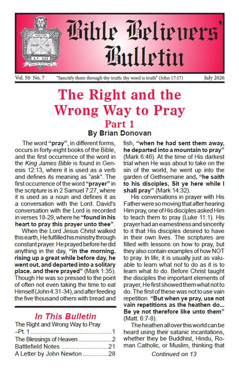 Bible Believers' Bulletin, July 2026 - Downloadable PDF
