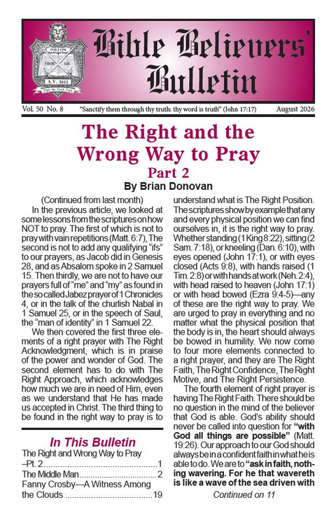 Bible Believers' Bulletin, August 2026 - Downloadable PDF