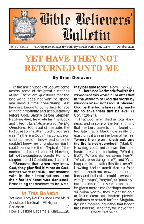 Bible Believers' Bulletin, October 2026 - Downloadable PDF