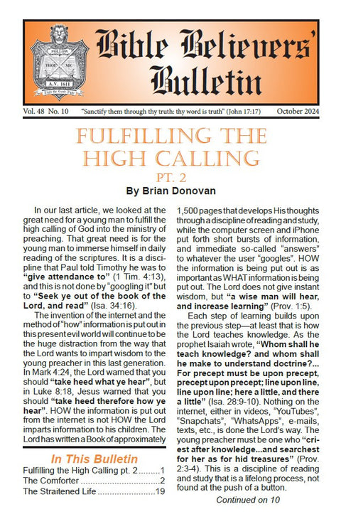 Bible Believers' Bulletin, October 2024 - Downloadable PDF