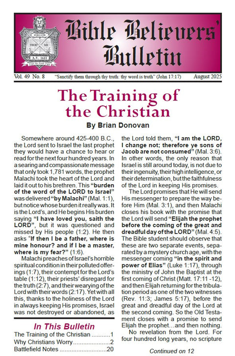 Bible Believers' Bulletin, August 2025 - Downloadable PDF